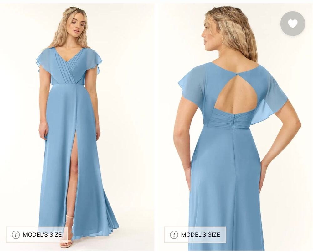 Azazie Rylee Steel Blue A-Line Pleated Chiffon Dress Size 20